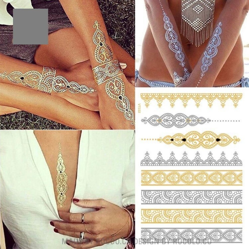 3 sheets Golden Silver Temporary Tattoo - Picture 6 of 15